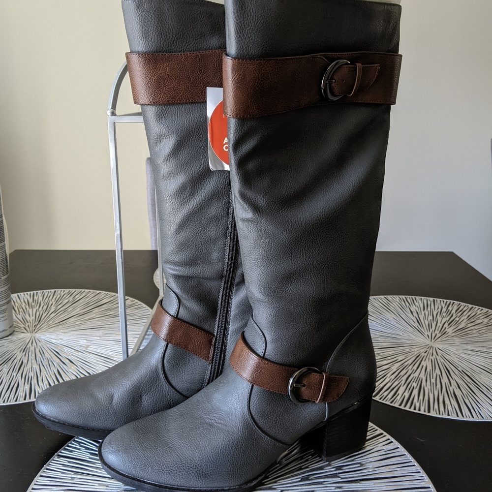Women's Gray & Brown Knee Boots (wide-calf)